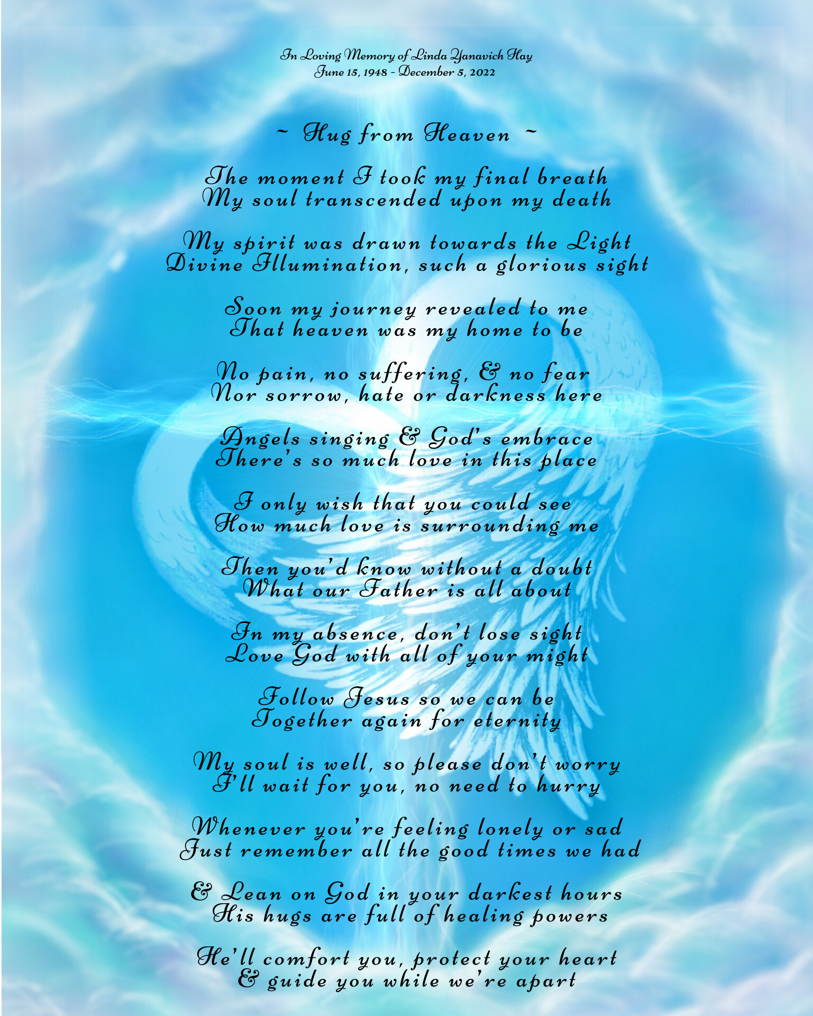 Hug from Heaven Art Work ~ Legacy Poem - *Art & Matting included only - *No Frame.